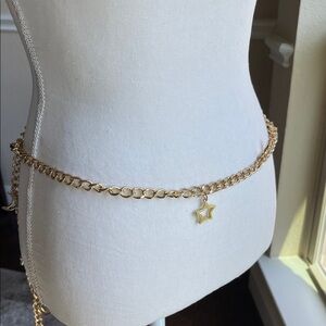 Gold Tone Chain Belt with Star and Moon Charms Celestial